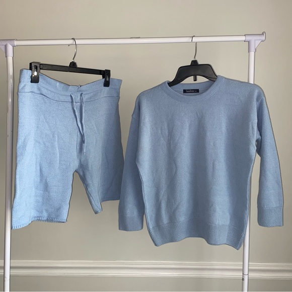 Boohoo blue knitted sweater shorts top set size medium matching two piec… - Picture 1 of 16